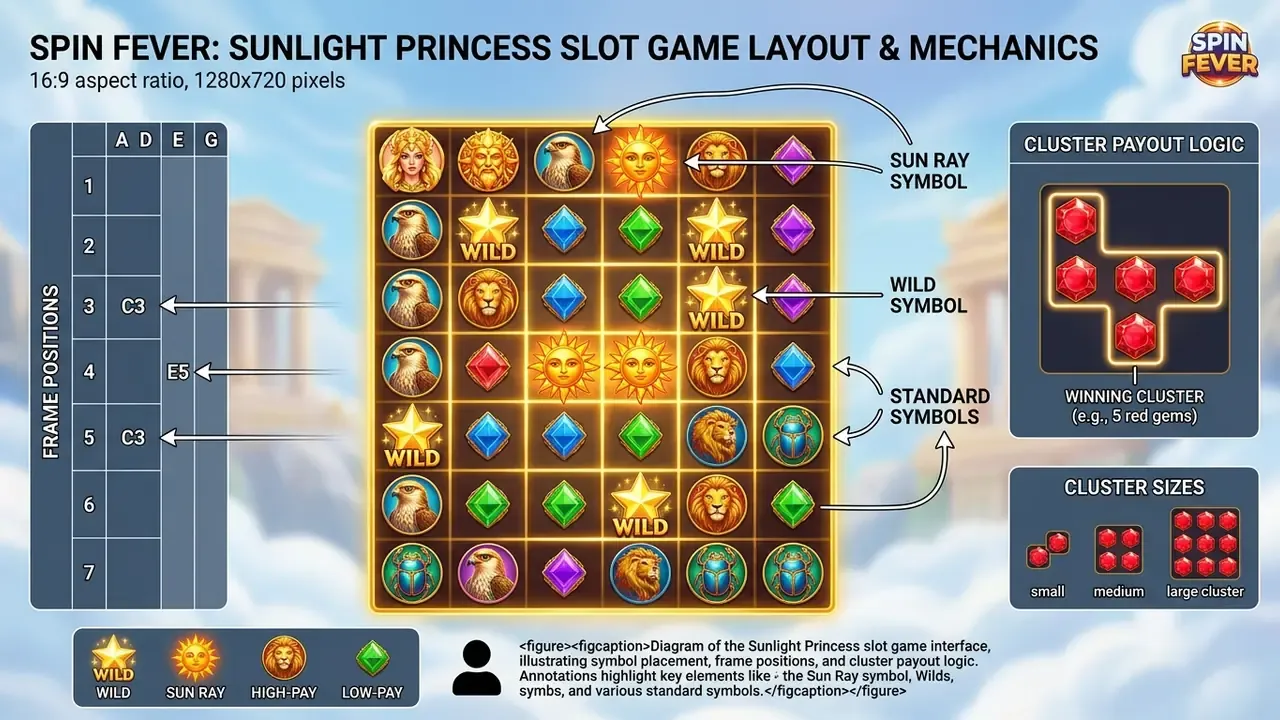 Sunlight Princess slot: Sun Ray, Wild and game symbols